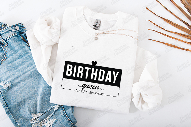 Birthday Queen Tshirt Design Modern Black And White Text