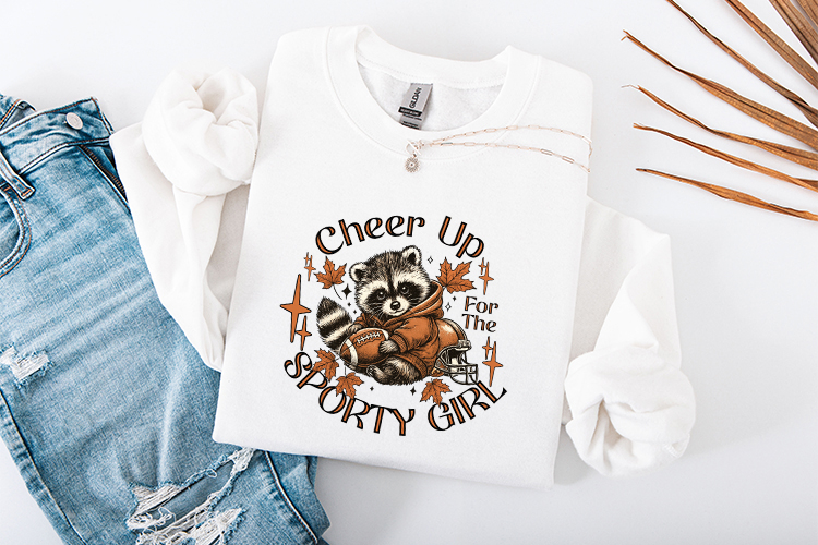 Cheer Up Sporty Girl Raccoon SVG - Fall Football Sublimation