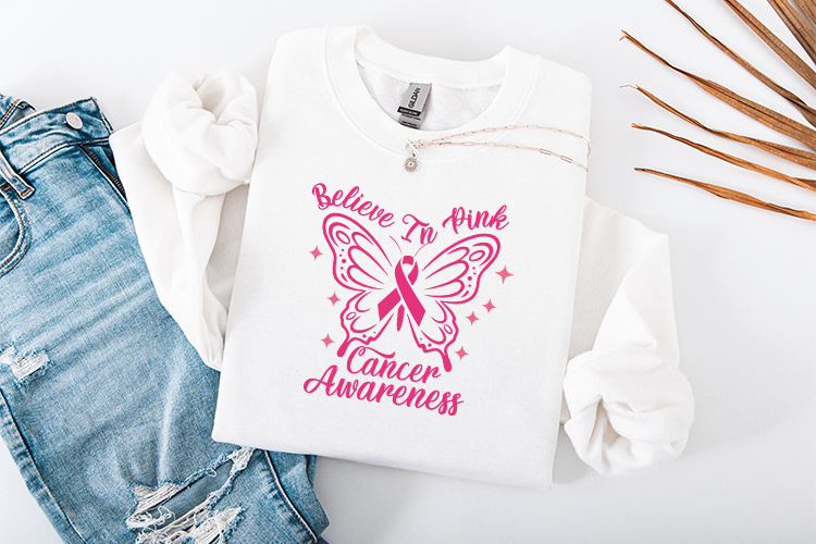 Believe In Pink SVG - Breast Cancer Butterfly Awareness Art