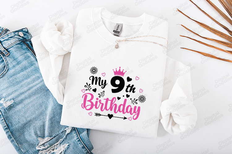My 9th Birthday Month Tshirt Design Script Typography Art
