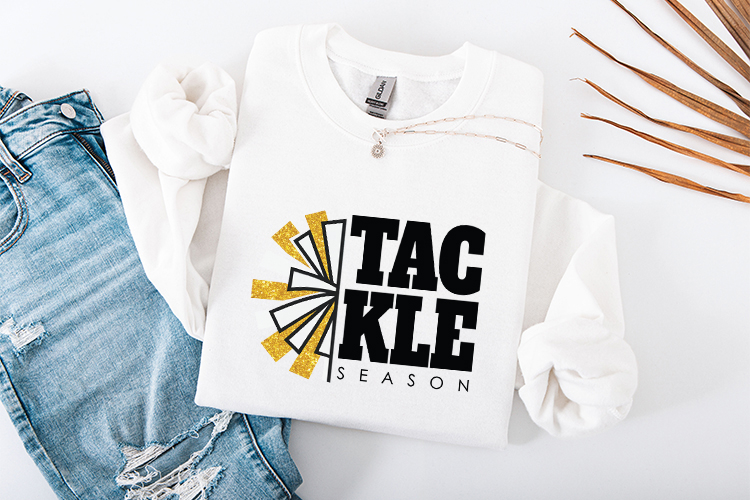 Tackle Season SVG - Gold Glitter Pom Pom Football Spirit