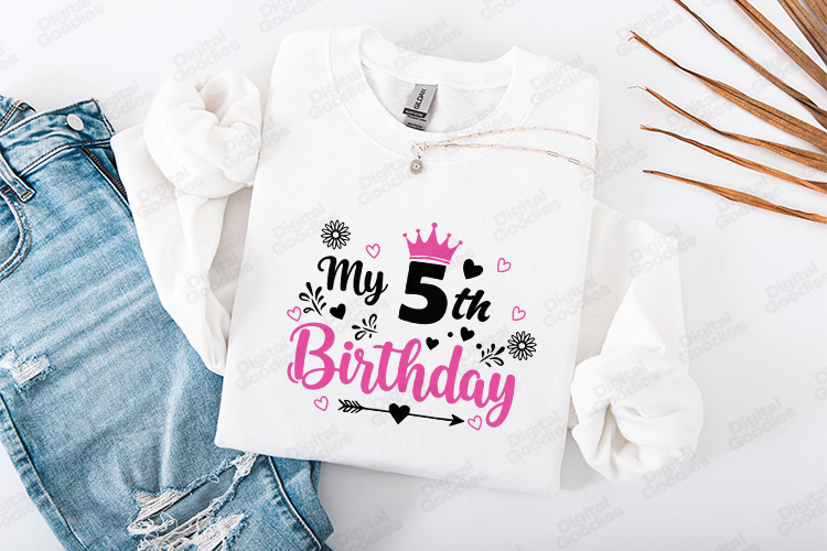 My 5th Birthday Month Tshirt Design Script Typography Art