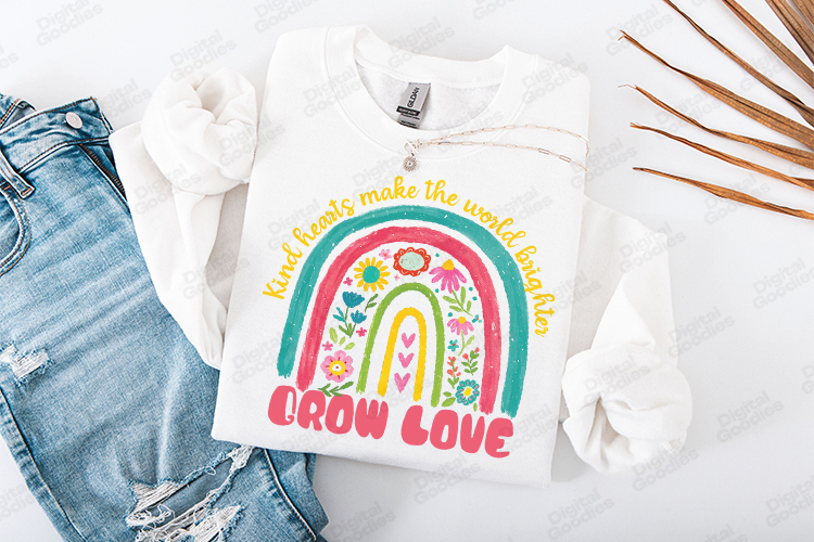 Grow Love Boho Rainbow Kindness Matters JPG Digital Design