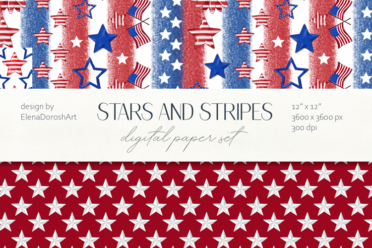 Patriotic Stars and Stripes Seamless Pattern Set