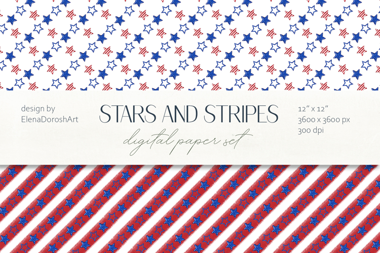 Patriotic Stars and Stripes Seamless Pattern Set