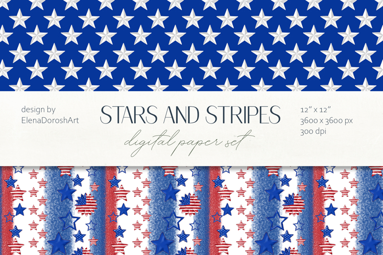 Patriotic Stars and Stripes Seamless Pattern Set