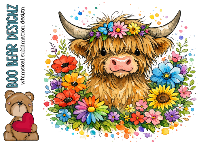 Rainbow Highland Cow Clipart