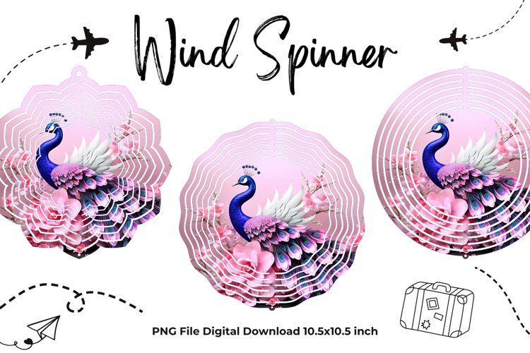 Peacock Flower Wind Spinner Template Peacock Sublimation_B8 example image 1