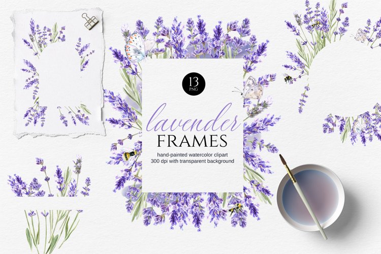 Watercolor Lavender Set, Wedding Frame