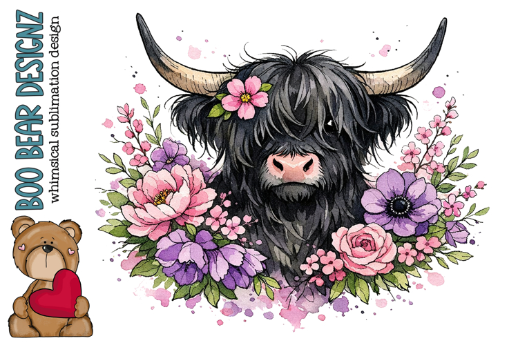 Floral Highland Cow Clipart