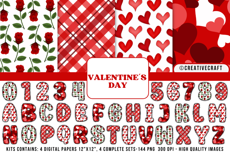 Valentines Day Digital Papers, valentines day doodle letters