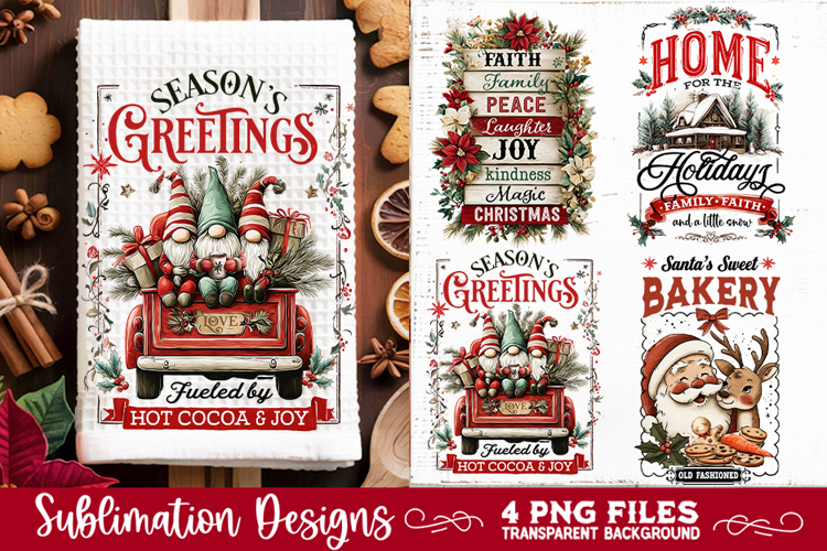 Christmas Kitchen Towel 4 PNG Retro PNG Sublimation