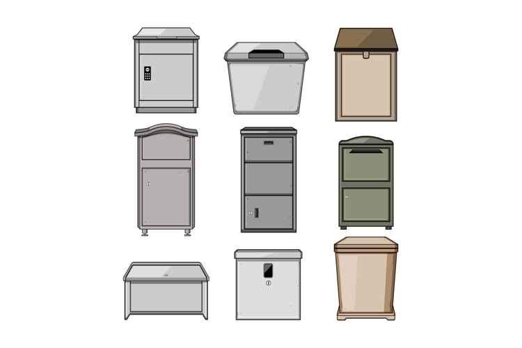 Various outdoor package delivery and storage boxes