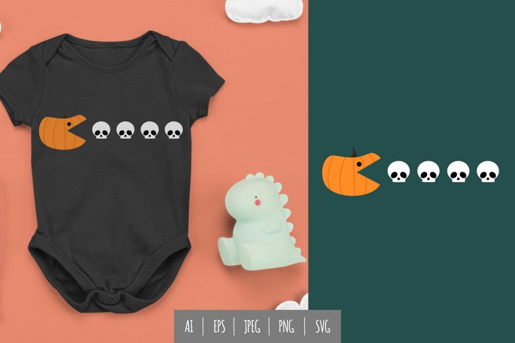 Pacman Pumpkin and Skull Halloween Costume Shirt for Babies example image 1