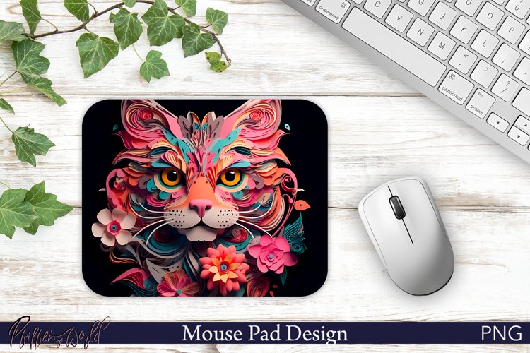 3D Mouse Pad Sublimation Design | 3D Cat Sublimation example image 1