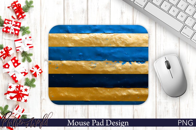 Holiday Mouse Pad | Sparkling Blue and Golden Stripes example image 1