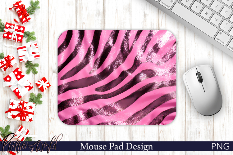 Pink Glitter Zebra Glam Mouse Pad Design