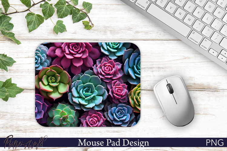 Neon Succulent Bloom Desk Mat PNG | Mouse Pad Design