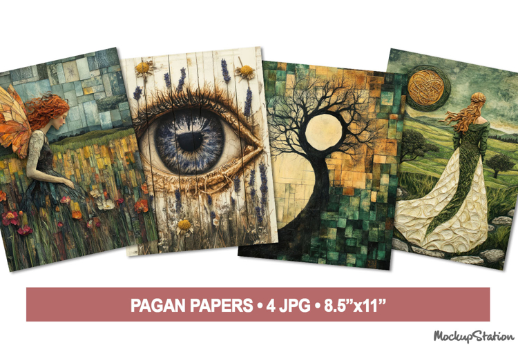 Vintage Pagan Folk Junk Journal Pages, Wiccan Green Witch