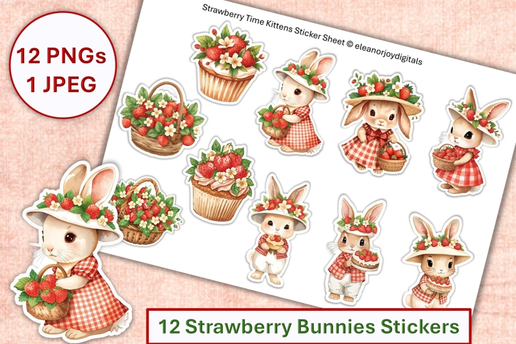 Cute Strawberry Bunny Stickers at Chuckleberry Farm PNG