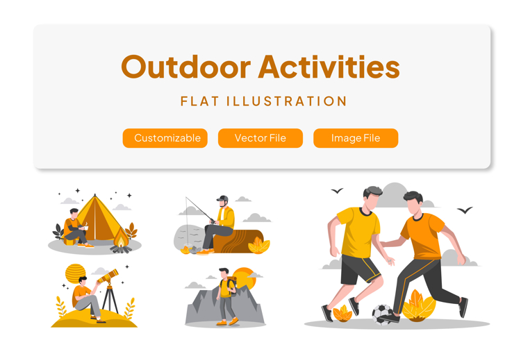 10 Outdoor Activities Flat Illustration