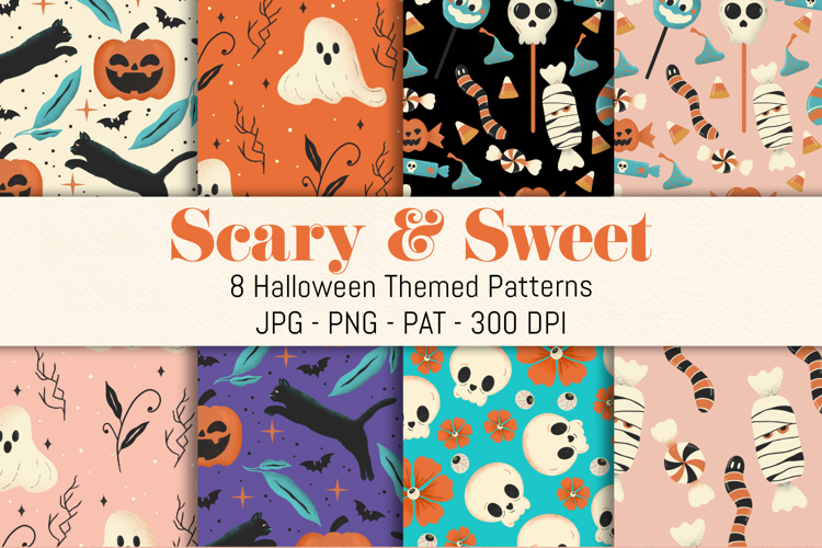 Cute Halloween Seamless Pattern 300 DPI JPG Instant Download