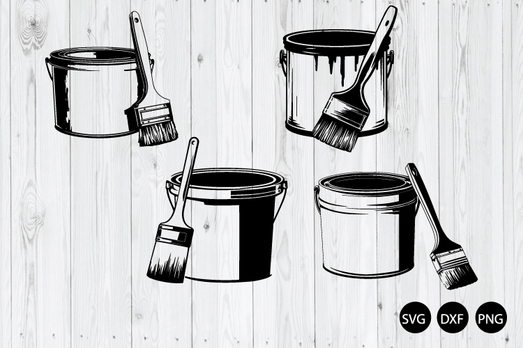 Paint Bucket with Brush SVG, Paint Bucket SVG