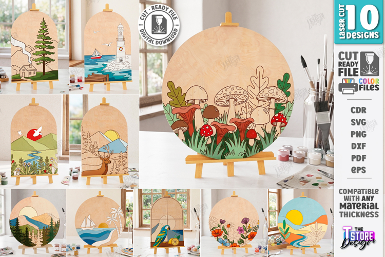 Paint by Numbers Laser Cut Bundle | Paintable Wood Art | CNC