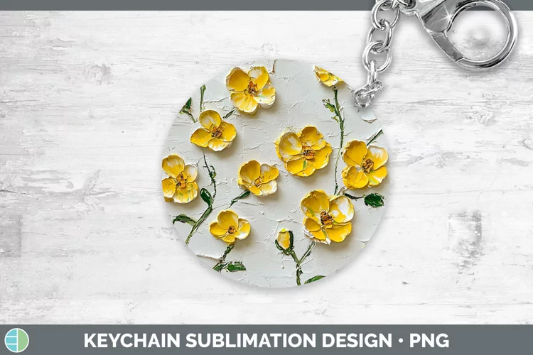 Paint Flowers 01 Buttercup Keychain Sublimation Keyring Desi