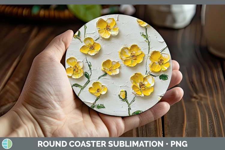 Paint Flowers 01 Buttercup Round Coaster Sublimation Coaster