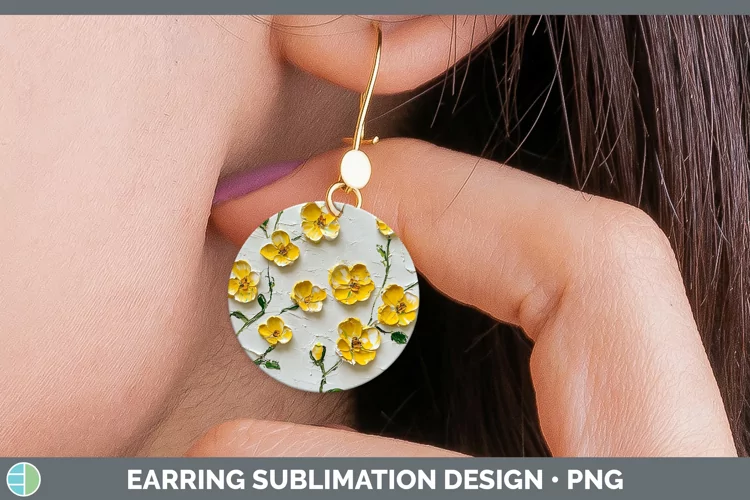 Paint Flowers 01 Buttercup Round Earrings Sublimation Earrin