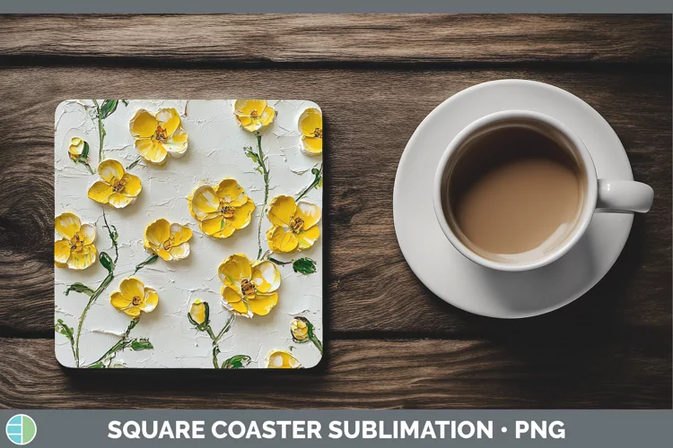 Paint Flowers 01 Buttercup Square Coaster Sublimation Coaste