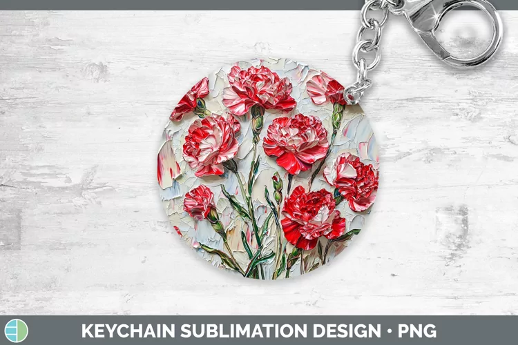 Paint Flowers 01 Carnation Keychain Sublimation Keyring Desi