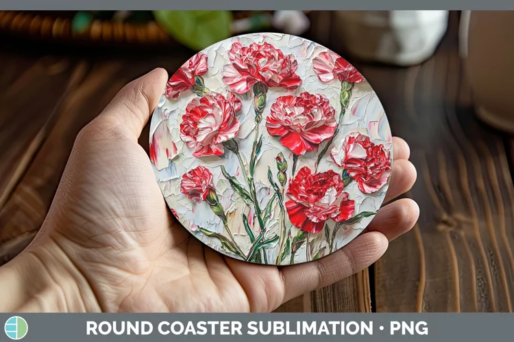 Paint Flowers 01 Carnation Round Coaster Sublimation Coaster