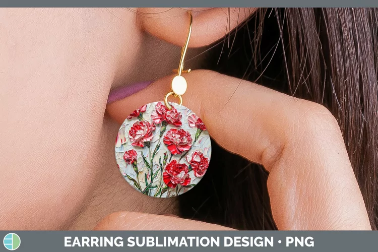 Paint Flowers 01 Carnation Round Earrings Sublimation Earrin