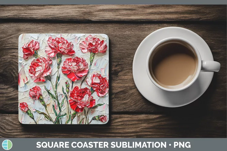 Paint Flowers 01 Carnation Square Coaster Sublimation Coaste