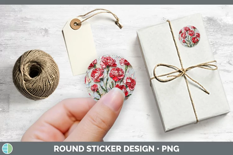 Paint Flowers 01 Carnation Stickers | Round Labels Designs