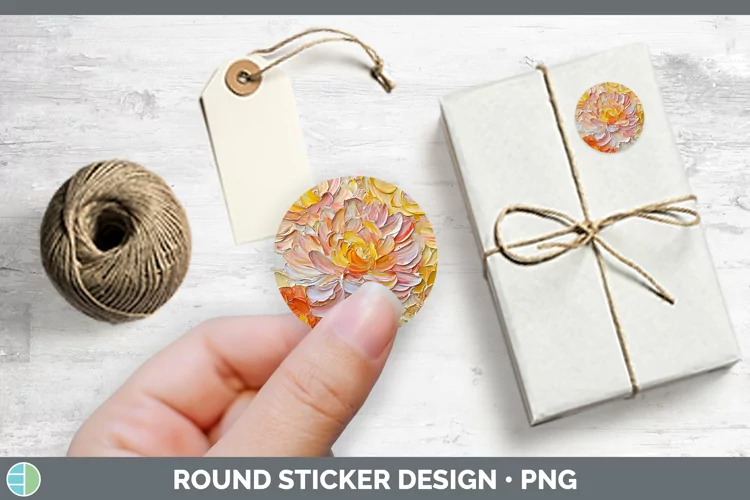 Paint Flowers 01 Chrysanthemum Stickers | Round Labels Desig