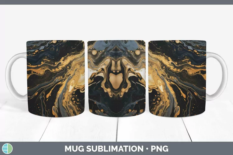 Paint Pour Black Mug Wrap Sublimation Coffee Cup Designs
