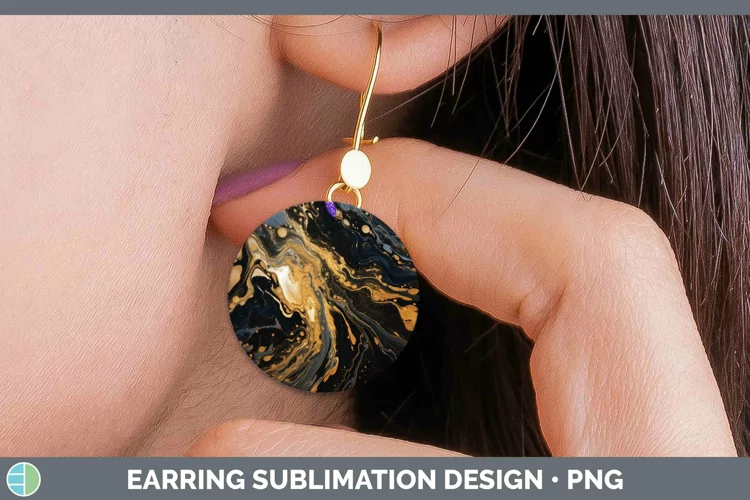 Paint Pour Black Round Earrings Sublimation Earrings Designs