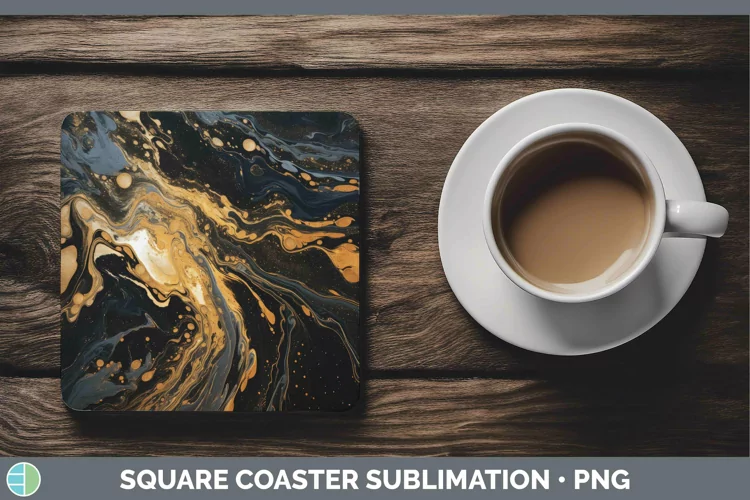 Paint Pour Black Square Coaster Sublimation Coaster Designs