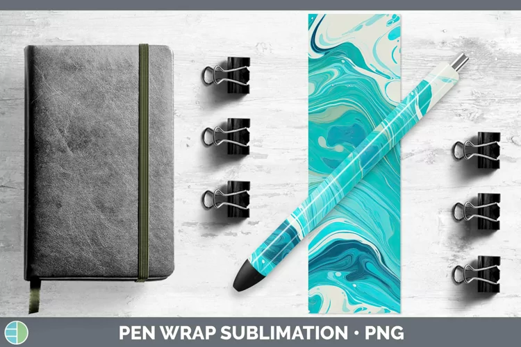 Paint Pour Blue 2 Pen Wrap Sublimation Epoxy Pen Designs