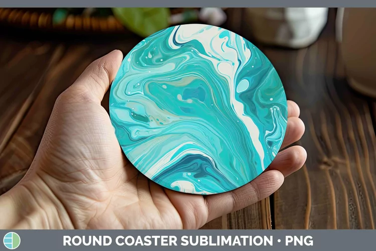 Paint Pour Blue 2 Round Coaster Sublimation Coaster Designs