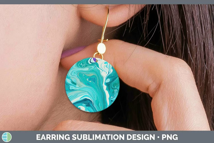 Paint Pour Blue 2 Round Earrings Sublimation Earrings Design