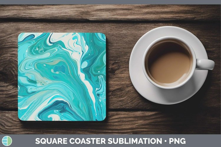 Paint Pour Blue 2 Square Coaster Sublimation Coaster Designs