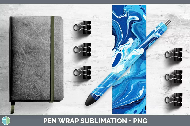 Paint Pour Blue Pen Wrap Sublimation Epoxy Pen Designs