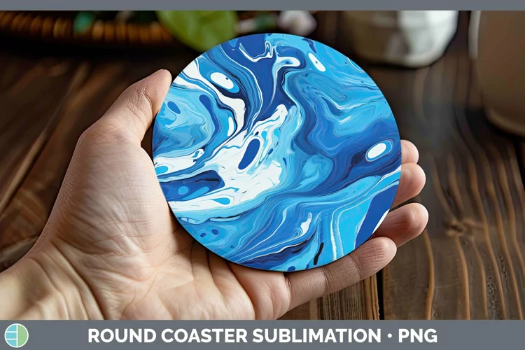 Paint Pour Blue Round Coaster Sublimation Coaster Designs