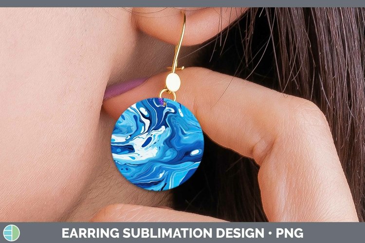 Paint Pour Blue Round Earrings Sublimation Earrings Designs