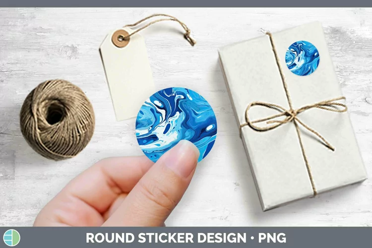 Paint Pour Blue Stickers | Round Labels Designs