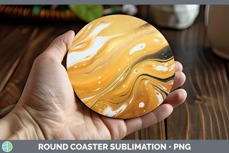 Paint Pour Gold Round Coaster Sublimation Coaster Designs
